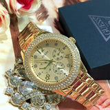 Guess Bedazzle Diamonds Gold Dial Gold Steel Strap Watch For Women - W1097L2 Authentic Buy Shop Now