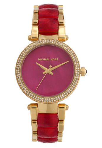 Michael Kors Parker Pink Mother of Pearl Dial Two Tone Steel Strap Watch for Women - MK6490 Authentic Buy Shop Now