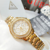 Guess Crown Jewel Diamonds White Dial Gold Steel Strap Watch for Women - GW0410L2 Authentic Buy Shop Now