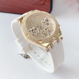 Guess Heiress Diamonds Gold Dial White Rubber Strap Watch for Women - GW0407L2 Authentic Buy Shop Now