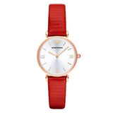 Emporio Armani Gianni T Bar Silver Dial Red Leather Strap Watch For Women - AR1876 Authentic Buy Shop Now