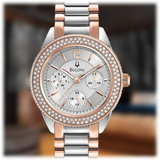Bulova Crystal Collection Silver Dial Two Tone Steel Strap Watch for Women - 98N100 Authentic Buy Shop Now