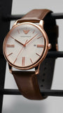 Emporio Armani Minimalist Quartz White Dial Brown Leather Strap Watch For Men - AR11572 Authentic Buy Shop Now
