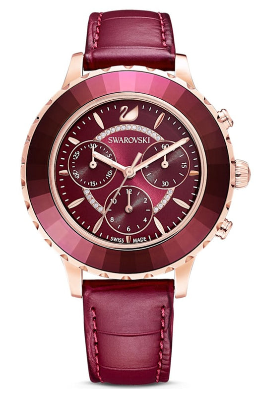Swarovski Octea Lux Chrono Red Dial Red Leather Strap Watch for Men - 5646975 Authentic Buy Shop Now