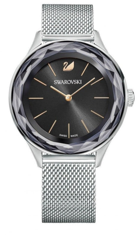 Swarovski Octea Nova Black Dial Silver Mesh Bracelet Watch for Women - 5430420 Authentic Buy Shop Now