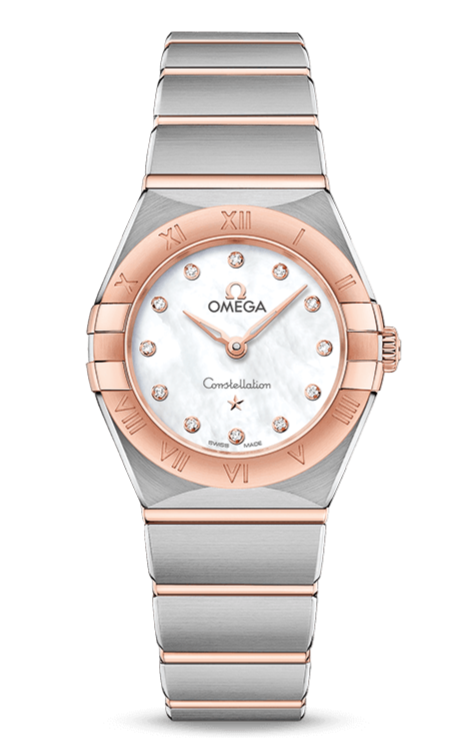 Omega Constellation Manhattan Quartz Diamonds Mother of Pearl Dial Two Tone Steel Strap Watch for Women - 131.20.25.60.55.001 Authentic Buy Shop Now