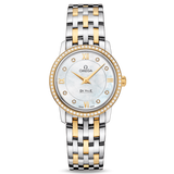Omega De Ville Prestige Quartz Diamonds Mother of Pearl Dial Two Tone Steel Strap Watch for Women - 424.25.27.60.55.001 Authentic Buy Shop Now