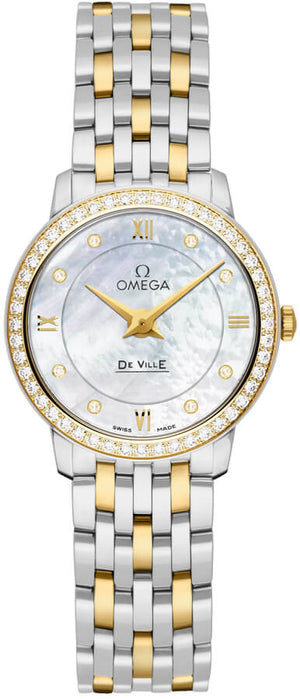 Omega De Ville Prestige Quartz Diamonds Mother of Pearl Dial Two Tone Steel Strap Watch for Women - 424.25.27.60.55.001 Authentic Buy Shop Now