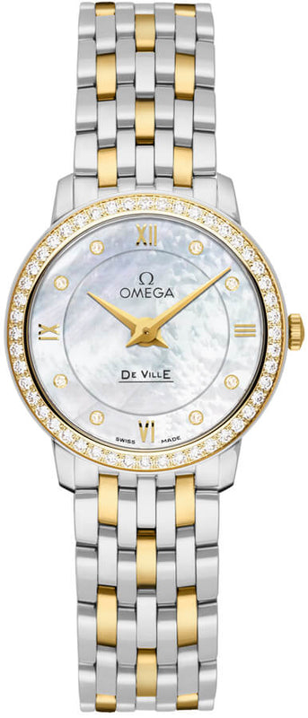 Omega De Ville Prestige Quartz Diamonds Mother of Pearl Dial Two Tone Steel Strap Watch for Women - 424.25.27.60.55.001 Authentic Buy Shop Now