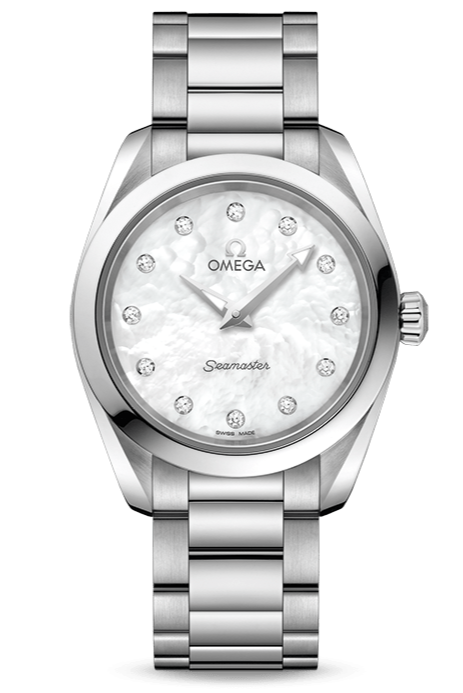 Omega Seamaster Aqua Terra Quartz Diamonds Mother of Pearl Dial Silver Steel Strap Watch for Women - 220.10.28.60.55.001 Authentic Buy Shop Now