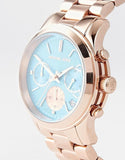 Michael Kors Runway Chronograph Turquoise Dial Rose Gold Steel Strap Watch For Women - MK6164 Authentic Buy Shop Now