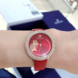 Swarovski Crystal Frost Red Dial Red Leather Strap Watch for Women - 5519226 Authentic Buy Shop Now