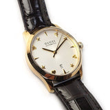 Gucci G Timeless Silver Dial Brown Leather Strap Watch for Men - YA126470 Authentic Buy Shop Now