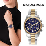 Michael Kors Lexington Chronograph Blue Dial Two Tone Steel Strap Watch For Women - MK7218 Authentic Buy Shop Now
