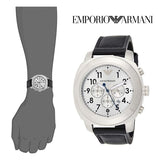 Emporio Armani Sportivo Chronograph Silver Dial Black Leather Strap Watch For Men - AR6054 Authentic Buy Shop Now