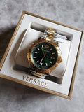 Versace Hellenyium Quartz Green Dial Two Tone Steel Strap Watch For Men - VE3A00720 Authentic Buy Shop Now