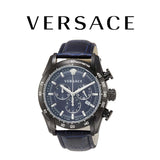 Versace V-Ray Chronograph Quartz Blue Dial Black Leather Strap Watch For Men - VEDB00418 Authentic Buy Shop Now