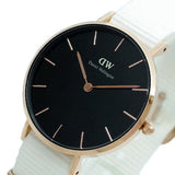 Daniel Wellington Classic Petite Dover Black Dial White NATO Strap Watch For Women - DW00100312 Authentic Buy Shop Now