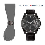 Tommy Hilfiger Baker Chronograph Black Dial Black Leather Strap Watch For Men - 1710452 Authentic Buy Shop Now