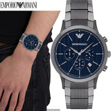 Emporio Armani Renato Chronograph Quartz Blue Dial Grey Steel Strap Watch For Men - AR2505 Authentic Buy Shop Now