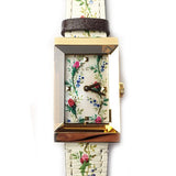 Gucci G-Frame Floral Mother of Pearl Dial White Leather Strap Watch For Women - YA147407 Authentic Buy Shop Now