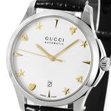 Gucci G Timeless Automatic Silver Dial Black Leather Strap Unisex Watch - YA126468 Authentic Buy Shop Now