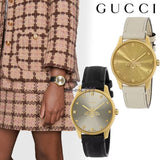 Gucci G Timeless Quartz Gold Dial Beige Leather Strap Watch For Women - YA1264180 Authentic Buy Shop Now