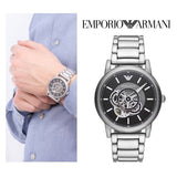 Emporio Armani Meccanico Automatic Skeleton Black Dial Silver Steel Strap Watch For Men - AR60021 Authentic Buy Shop Now