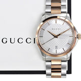 Gucci G Timeless Silver Dial Two Tone Steel Strap Watch For Men - YA126473 Authentic Buy Shop Now