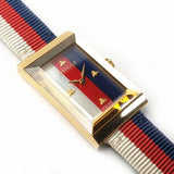 Gucci G-Frame Mother of Pearl Dial White Blue Red Nylon Strap Watch For Women - YA147405 Authentic Buy Shop Now