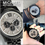 Michael Kors Lexington Chronograph Crystals Silver Dial Black Steel Strap Watch for Men - MK8605 Authentic Buy Shop Now