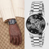 Gucci G Timeless Diamonds Black Dial Silver Steel Strap Watch For Women - YA1264125 Authentic Buy Shop Now