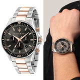 Maserati SFIDA Chronograph Black Dial Two Tone Steel Strap Watch For Men - R8873640002 Authentic Buy Shop Now