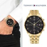 Tommy Hilfiger West Chronograph Quartz Black Dial Gold Steel Strap Watch For Men - 1791708 Authentic Buy Shop Now