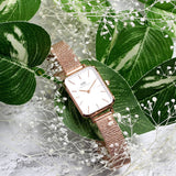 Daniel Wellington Quadro Melrose White Dial Gold Mesh Strap Watch For Women - DW00100431 Authentic Buy Shop Now