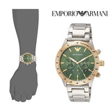 Emporio Armani Mario Chronograph Green Dial Silver Steel Strap Watch For Men - AR11454 Authentic Buy Shop Now