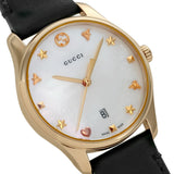 Gucci G-Timeless Mother of Pearl Dial Black Leather Strap Watch For Women - YA126589 Authentic Buy Shop Now