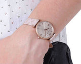 Emporio Armani Gianni T Bar Analog Silver Dial Beige Leather Strap Watch For Women - AR11127 Authentic Buy Shop Now