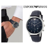 Emporio Armani Lambda Chronograph Blue Dial Blue Leather Strap Watch For Men - AR11018 Authentic Buy Shop Now