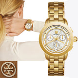 Tory Burch Classic Chronograph White Dial Gold Steel Strap Watch for Women - TBW1032 Authentic Buy Shop Now