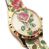 Gucci G Timeless Floral Gold Dial White Leather Strap Watch For Women - YA1264084 Authentic Buy Shop Now