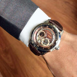 Bulova Classic Skeleton Automatic Brown Dial Brown Leather Strap Watch for Men - 96A120 Authentic Buy Shop Now