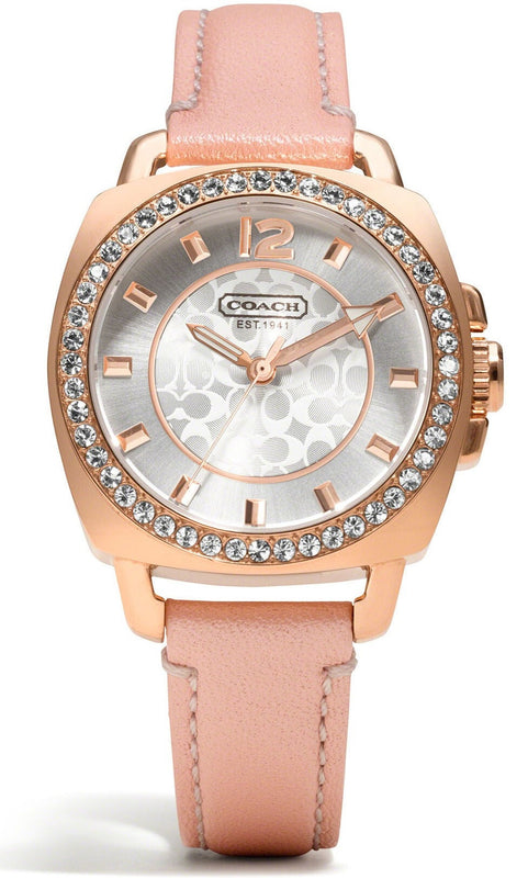 Coach Boyfriend Mother of Pearl White Dial Pink Leather Strap Watch for Women - 14503151 Authentic Buy Shop Now
