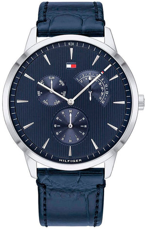 Tommy Hilfiger Brad Chronograph Quartz Blue Dial Blue Leather Strap Watch For Men - 1710387 Authentic Buy Shop Now