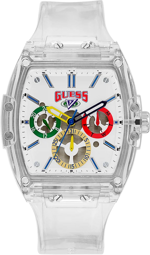 Guess Phoenix J Balvin White Dial Transparent Silicone Strap Watch For Men - V1051M1 Authentic Buy Shop Now