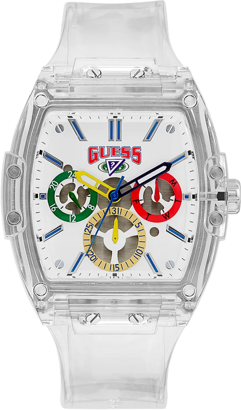 Guess Phoenix J Balvin White Dial Transparent Silicone Strap Watch For Men - V1051M1 Authentic Buy Shop Now