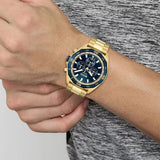 Hugo Boss Energy Chronograph Blue Dial Gold Steel Strap Watch For Men - 1513973 Authentic Buy Shop Now