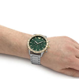 Emporio Armani Mario Chronograph Green Dial Silver Steel Strap Watch For Men - AR11454 Authentic Buy Shop Now