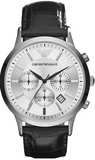 Emporio Armani Renato Chronograph Silver Dial Black Leather Strap Watch for Men - AR2436 Authentic Buy Shop Now