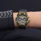 Guess Asteria Multifunction Gold Dial Black Rubber Strap Watch For Women - GW0620L2 Authentic Buy Shop Now